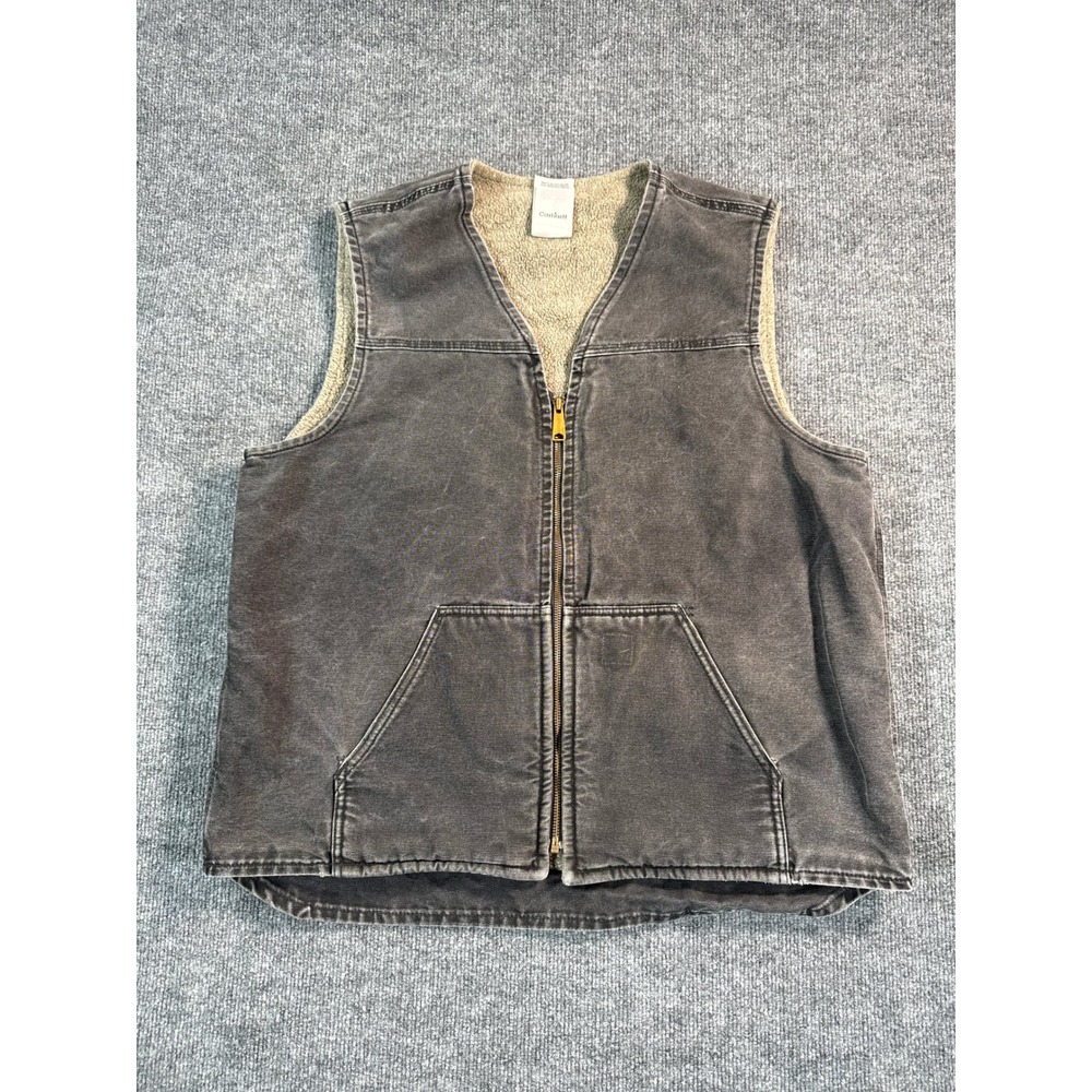 Vintage Carhartt Mens Sherpa Lined Canvas Vest Mens XLT Black Full Zip Work Logo